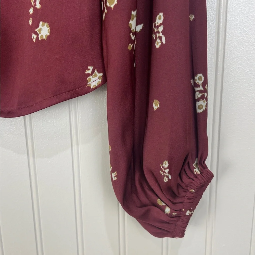 NWT Free People Run Free V-Neck Long Balloon Sleeve Chocolate Combo Size XS
